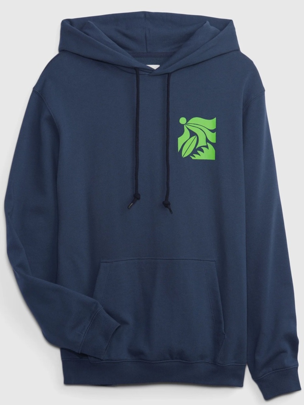 GAP x Bailey Elder. Navy Hoodie with Lime Green Leaf Graphic. Men M.